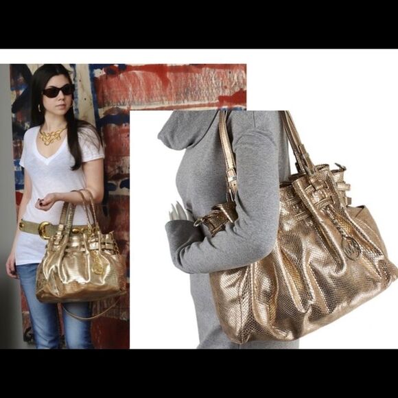 MICHAEL Kors gold snakeskin Edie shoulder bag - Picture 2 of 15